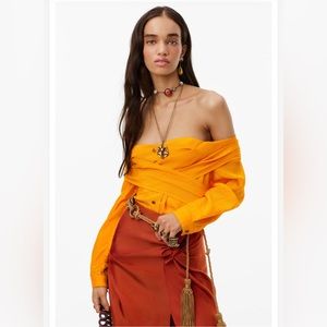 Zara limited edition orange crop, off the shoulder tie detail shirt, Size L, New